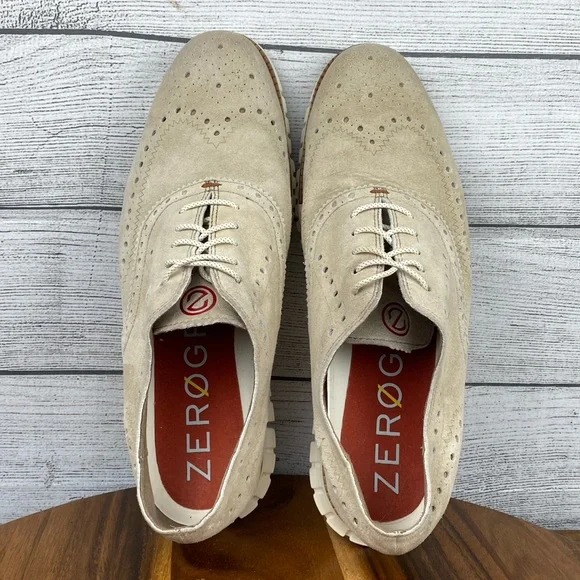 Cole Haan ZEROGRAND Wingtip Oxford Warm Stucco Beige Suede C35432 Mens Size 10.5 - Picture 10 of 12
